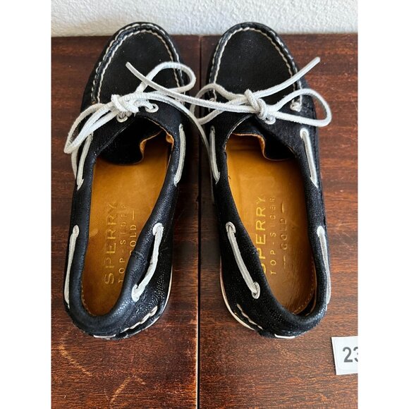 Sperry Top-Sider Gold Women's Black  Sz 6M Leather Metallic Boat Shoes STS91207 - Picture 7 of 11